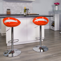 Flash Furniture Contemporary Orange Plastic Adjustable Height Bar Stool with Chrome Base CH-TC3-1062-ORG-GG